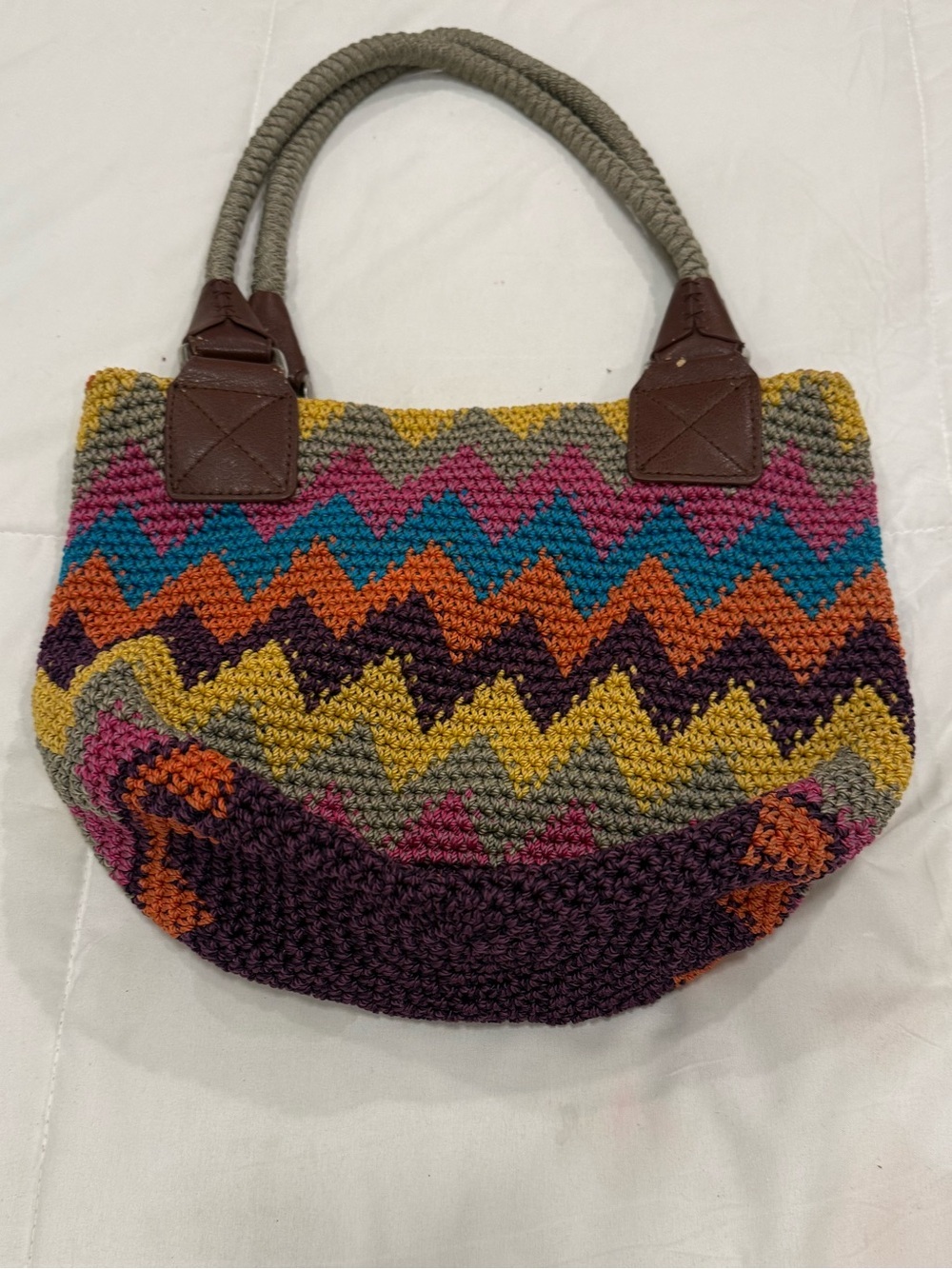 The Sak Crochet Knit Chevron Boho Shoulder Bag - Multicolor Zig Zag Hobo
